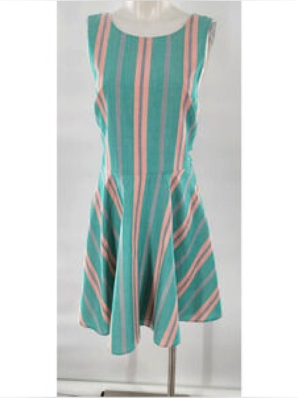 Striped Sleeveless Summer Dress in Mint and Light Pink | Small (size1)